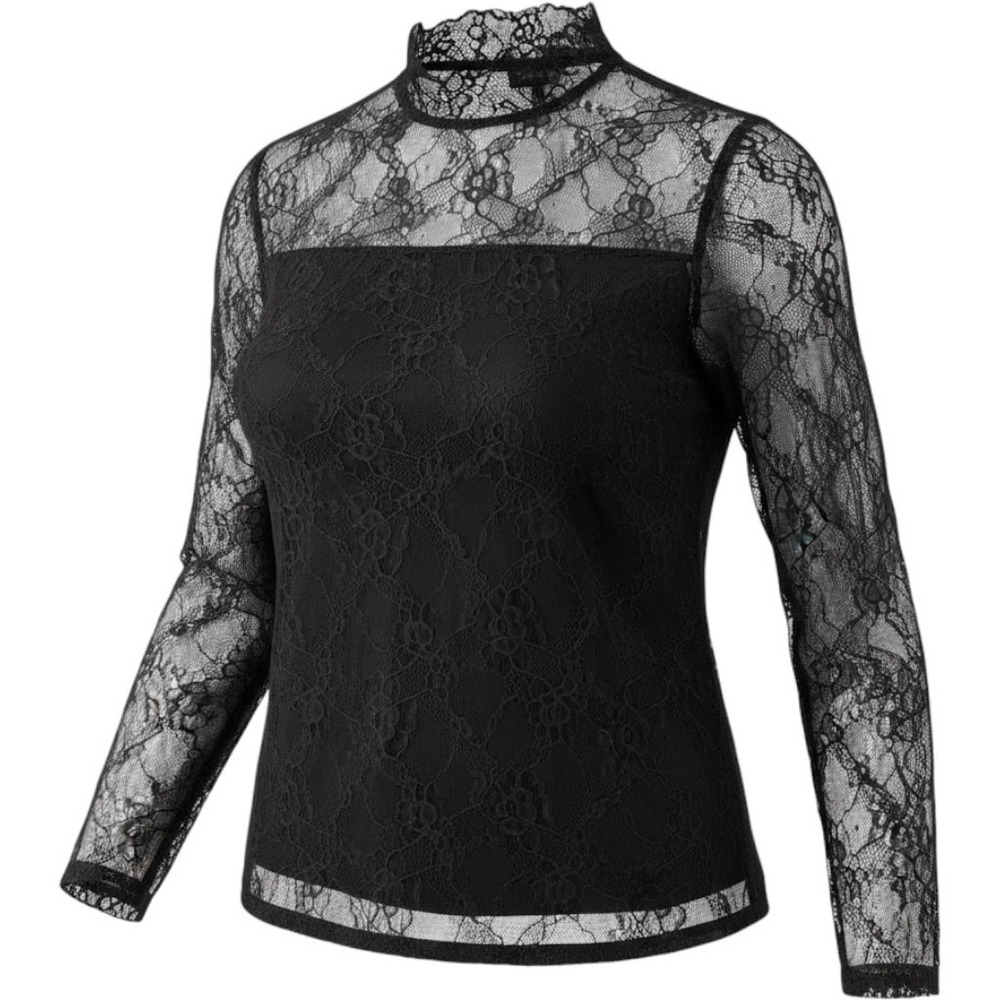 Adrianna Papell Black Mock Neck Stretch Lace Knit Top Large Whimsigoth Witch NEW